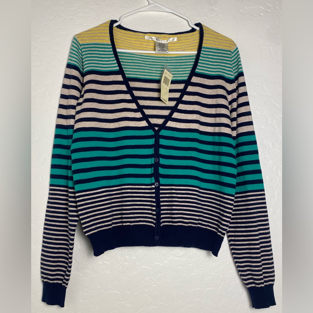(15)Max Studio Cardigan Sweater Women's Size L Striped Multicolor Layering Cozy